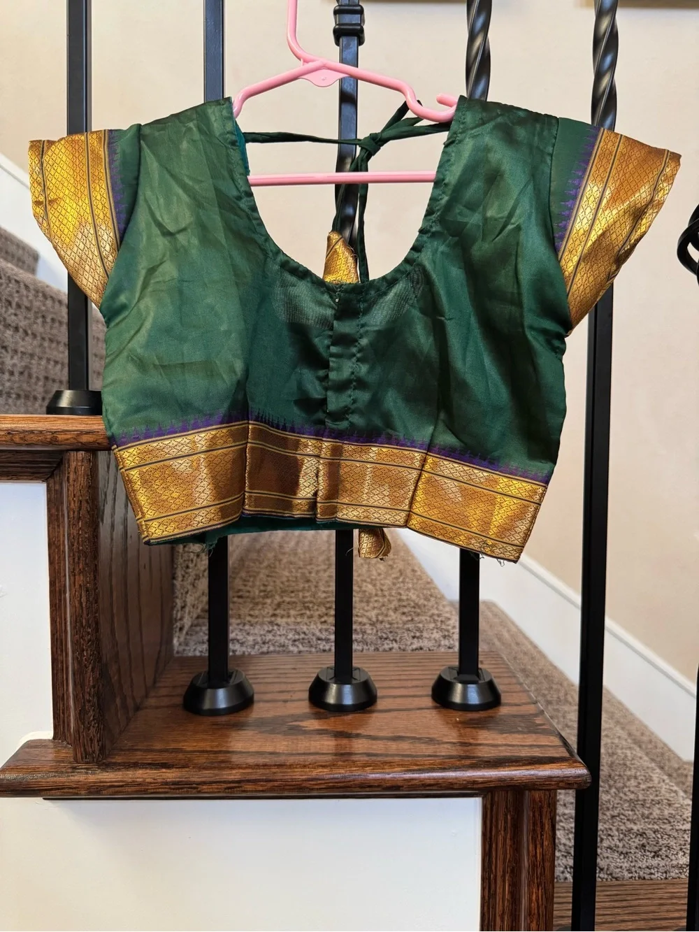 Traditional Green Silk Saree with Gold & Purple Border